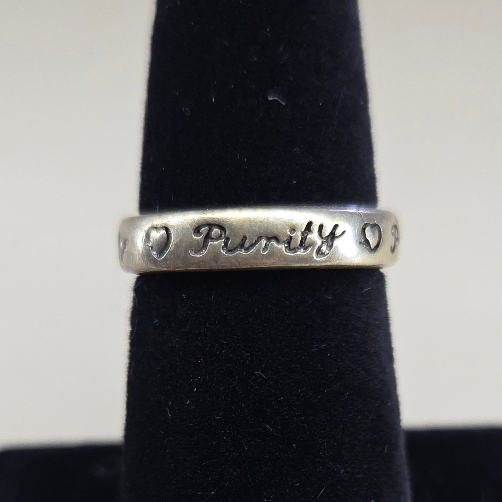 Silver Tone Purity Heart Engraved Band Ring Size 7 Promise Jewelry‎